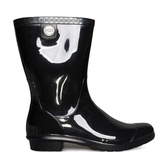 UGG® Sienna Black Patent Rain Boots Women's Size 8 - Picture 1 of 11